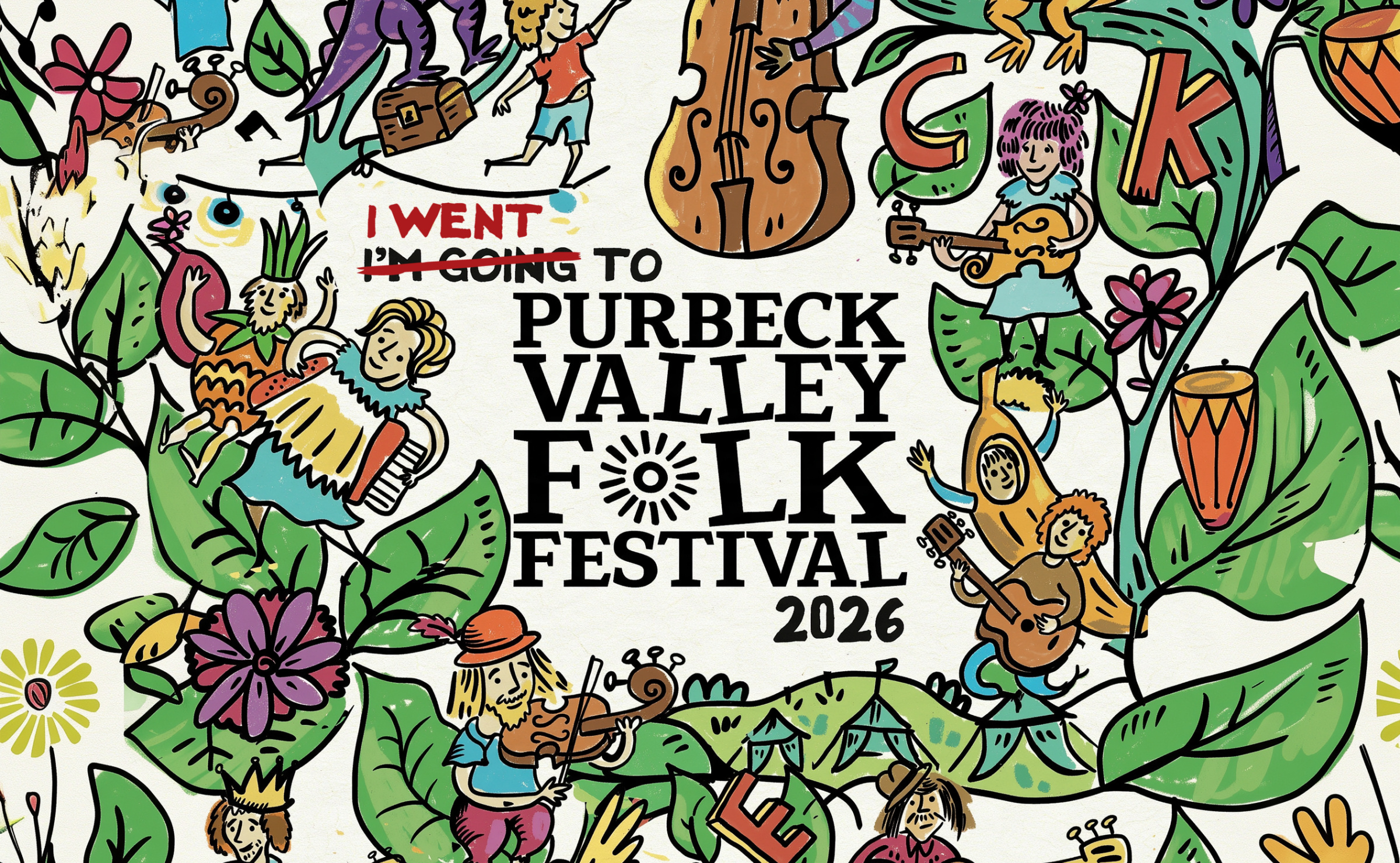 advertisement saying "I went to Purbeck Valley Folk Festival" changed to "I went to ...". The left and right edges of the image were extended using AI.